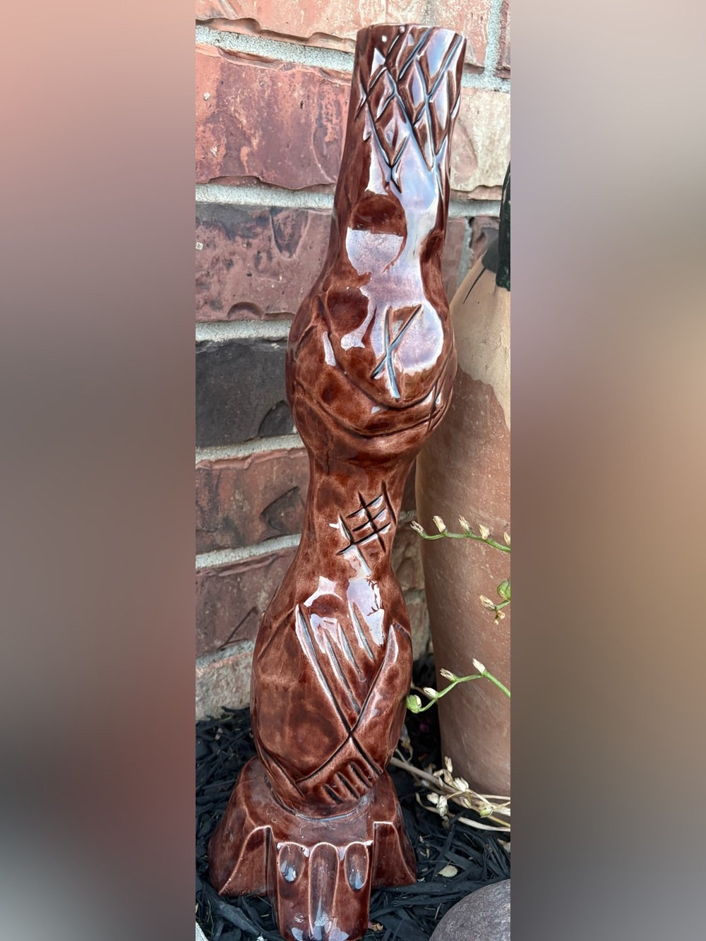 Handcrafted Brown Glazed Ceramic Sculpture - Home Art Accent